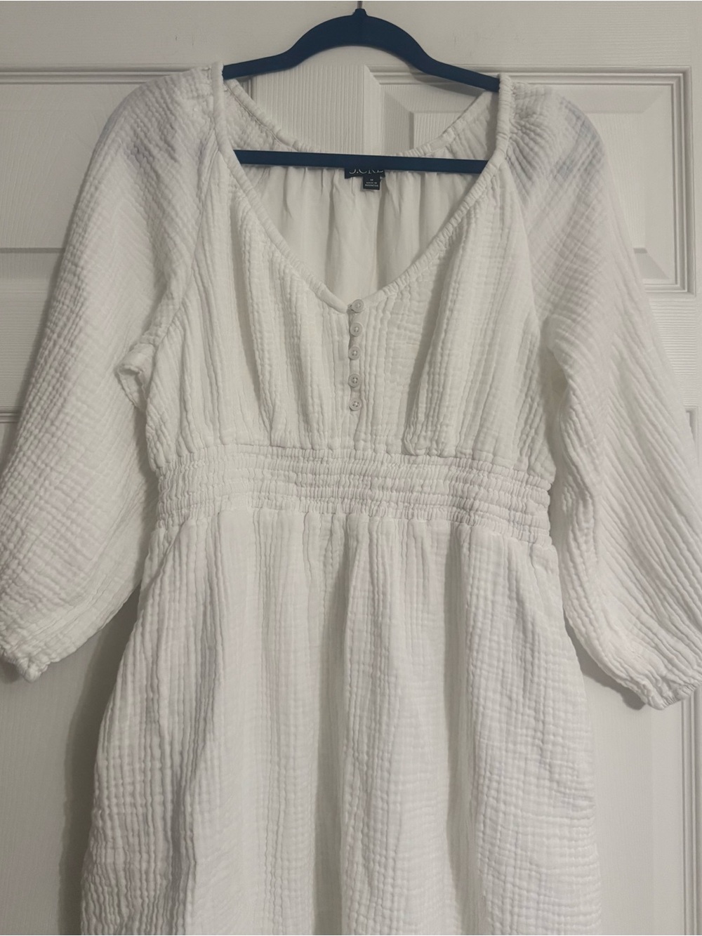 J.Crew White Cotton Gauze Midi Dress M Smocked Waist Pockets - Picture 3 of 8